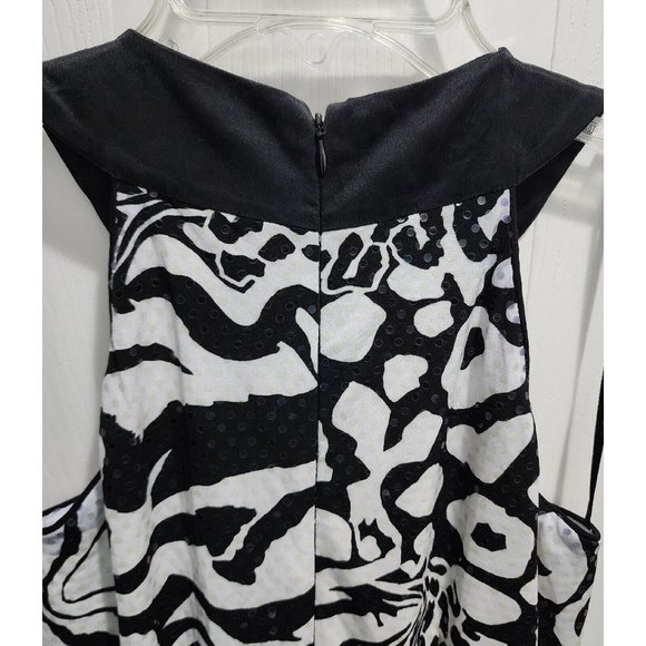 Cache Y2K Mini Halter Dress Sleeveless Sequin White/Black Animal Print Size 2 - Picture 7 of 10